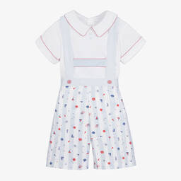 Pretty Originals-Boys White & Blue Cotton Shorts Set | Childrensalon Outlet
