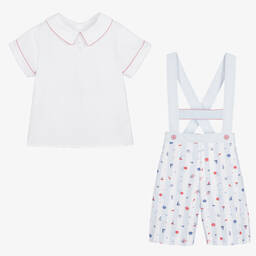 Pretty Originals-Boys White & Blue Cotton Shorts Set | Childrensalon Outlet