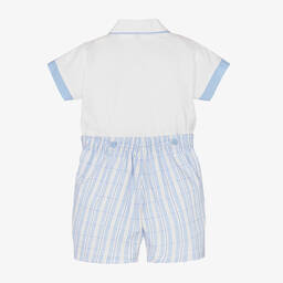 بريتي أوريجينال-بِدلة رسمية مطرزة سموكينغ مزيج قطن لون أبيض وأزرق | Childrensalon Outlet