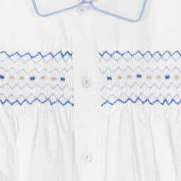 بريتي أوريجينال-بِدلة رسمية مطرزة سموكينغ مزيج قطن لون أبيض وأزرق | Childrensalon Outlet