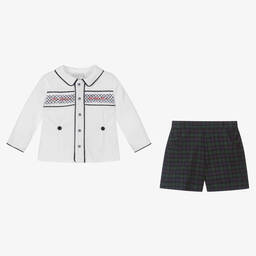 بريتي أوريجينال-بِدلة رسمية أطفال ولادي قطن لون أبيض واخضر | Childrensalon Outlet