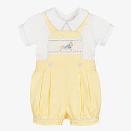 Pretty Originals-Boys Yellow Rocking Horse Dungarees Set | Childrensalon Outlet