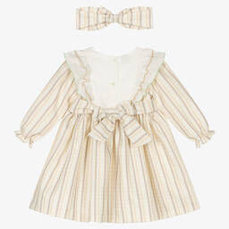 Pretty Originals-Girls Beige Striped Dress Set | Childrensalon Outlet
