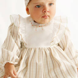 Pretty Originals-Girls Beige Striped Dress Set | Childrensalon Outlet