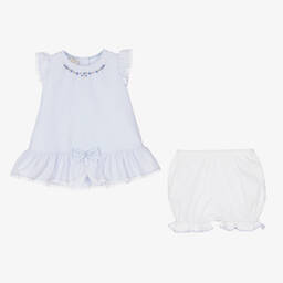 Pretty Originals-Girls Blue Cotton Pinstripe Dress Set | Childrensalon Outlet