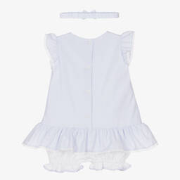 Pretty Originals-Girls Blue Cotton Pinstripe Dress Set | Childrensalon Outlet