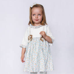 Pretty Originals-Girls Blue & Ivory Cotton Dress Set | Childrensalon Outlet