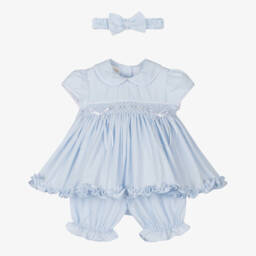 Pretty Originals-Girls Blue Smocked Ensemble with Bow Accents | Childrensalon Outlet