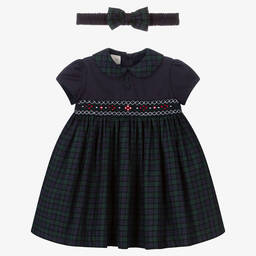 بريتي أوريجينال-طقم فستان مطرز سموكينغ مزيج تارتان لون كحلي | Childrensalon Outlet