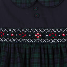 بريتي أوريجينال-طقم فستان مطرز سموكينغ مزيج تارتان لون كحلي | Childrensalon Outlet