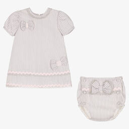 Pretty Originals-Girls Grey & Pink Striped Dress Set  | Childrensalon Outlet