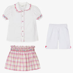 Pretty Originals-Girls Ivory & Pink Cotton Skirt Sets | Childrensalon Outlet