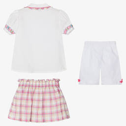 Pretty Originals-Girls Ivory & Pink Cotton Skirt Sets | Childrensalon Outlet