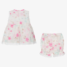 Pretty Originals-Girls Ivory & Pink Floral Cotton Dress Set | Childrensalon Outlet