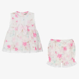 Pretty Originals-Girls Ivory & Pink Floral Cotton Dress Set | Childrensalon Outlet