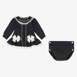 Pretty Originals-Girls Navy Blue & White Dress Set | Childrensalon Outlet
