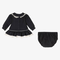 Pretty Originals-Girls Navy Blue & White Dress Set | Childrensalon Outlet