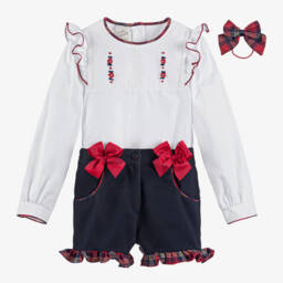 Pretty Originals-Girls Navy & White Ruffle Set | Childrensalon Outlet
