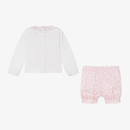 بريتي أوريجينال-طقم شورت وبلوزة أطفال بناتي مزيج قطن لون زهري وأبيض | Childrensalon Outlet
