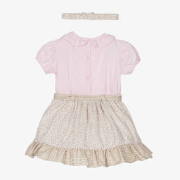 بريتي أوريجينال-Girls Pink & Beige Skirt Set | Childrensalon Outlet