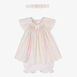 Pretty Originals-طقم فستان قطن بوبلين لون أزرق وزهري | Childrensalon Outlet