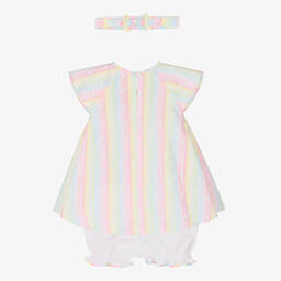 Pretty Originals-طقم فستان قطن بوبلين لون أزرق وزهري | Childrensalon Outlet