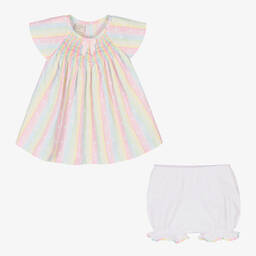 Pretty Originals-طقم فستان قطن بوبلين لون أزرق وزهري | Childrensalon Outlet