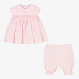 Pretty Originals-Girls Pink Cotton Smocked Dress Set | Childrensalon Outlet
