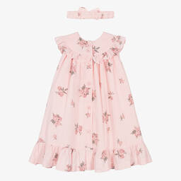 Pretty Originals-Girls Pink Floral Viscose Dress Set | Childrensalon Outlet