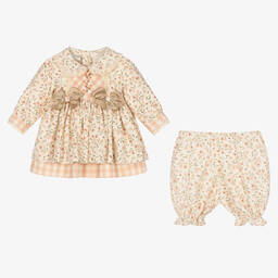 بريتي أوريجينال-طقم فستان لون زهري وعاجي بطبعة ورود | Childrensalon Outlet