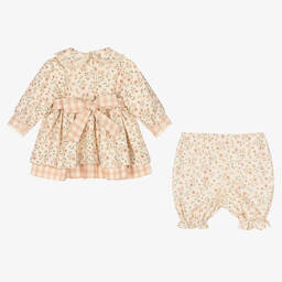 بريتي أوريجينال-طقم فستان لون زهري وعاجي بطبعة ورود | Childrensalon Outlet