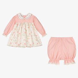 بريتي أوريجينال-طقم فستان أطفال بناتي زهري وعاجي بطبعة ورود | Childrensalon Outlet