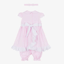 بريتي أوريجينال-طقم فستان مطرز سموكينغ مزيج قطن لون زهري | Childrensalon Outlet