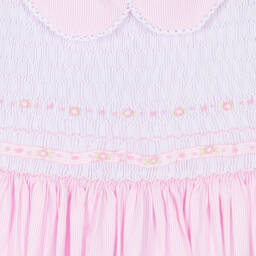 بريتي أوريجينال-طقم فستان مطرز سموكينغ مزيج قطن لون زهري | Childrensalon Outlet