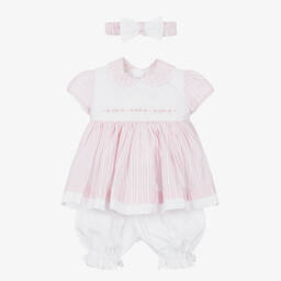 Pretty Originals-Girls Pink Striped Cotton Dress Set | Childrensalon Outlet