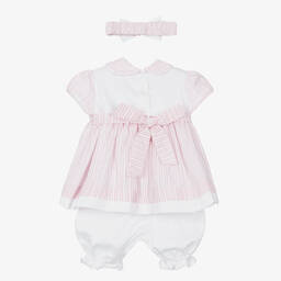 Pretty Originals-Girls Pink Striped Cotton Dress Set | Childrensalon Outlet