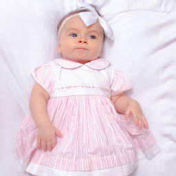 Pretty Originals-Girls Pink Striped Cotton Dress Set | Childrensalon Outlet