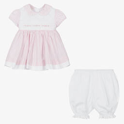 Pretty Originals-Girls Pink Striped Cotton Dress Set | Childrensalon Outlet