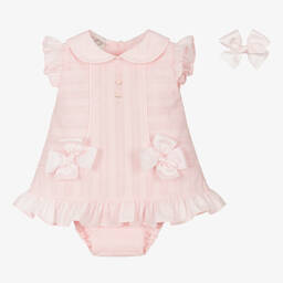 Pretty Originals-Girls Pink Textured Ruffle Bow Dress Set | Childrensalon Outlet
