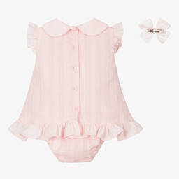 Pretty Originals-Girls Pink Textured Ruffle Bow Dress Set | Childrensalon Outlet
