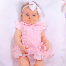 Pretty Originals-Girls Pink Textured Ruffle Bow Dress Set | Childrensalon Outlet