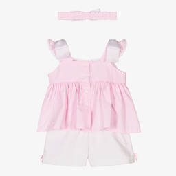 Pretty Originals-Girls Pink & White Smocked Cotton Shorts Set | Childrensalon Outlet