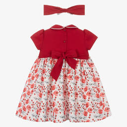 بريتي أوريجينال-طقم فستان بطبعة ورود مطرز سموكينغ لون أحمر | Childrensalon Outlet