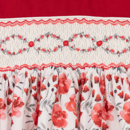 بريتي أوريجينال-طقم فستان بطبعة ورود مطرز سموكينغ لون أحمر | Childrensalon Outlet