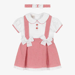 Pretty Originals-طقم تنورة قطن لون أحمر وأبيض | Childrensalon Outlet