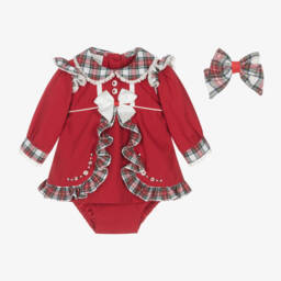 بريتي أوريجينال-طقم فستان بكشكش قطن لون أحمر | Childrensalon Outlet