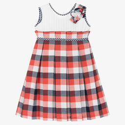 بريتي أوريجينال-Girls Red & White Tartan Cotton Dress | Childrensalon Outlet