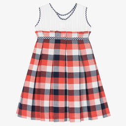 بريتي أوريجينال-Girls Red & White Tartan Cotton Dress | Childrensalon Outlet