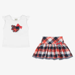 Pretty Originals-Girls Red & White Tartan Skirt Set  | Childrensalon Outlet
