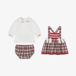 بريتي أوريجينال-طقم فستان بينافور تارتان لون أحمر وعاجي | Childrensalon Outlet